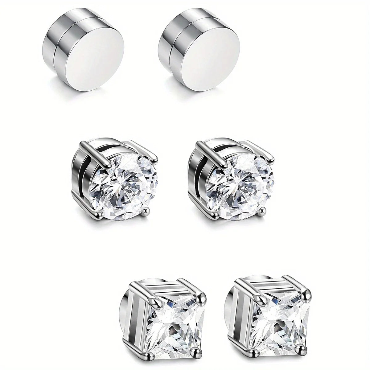 1/3Pairs 6MM Crystal Magnetic No-Pierce Stainless Steel Stud Earrings for Men Punk Zircon Magnet Earrings Non Piercing Jewelry - Live Store 4U