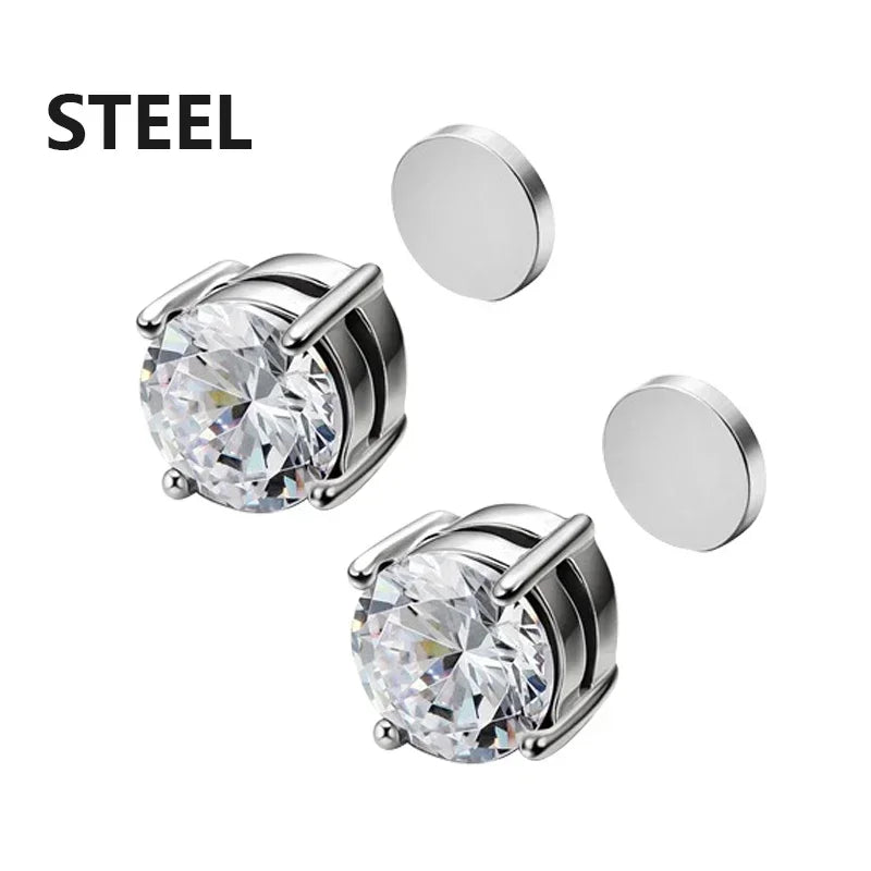 1/3Pairs 6MM Crystal Magnetic No-Pierce Stainless Steel Stud Earrings for Men Punk Zircon Magnet Earrings Non Piercing Jewelry - Live Store 4U