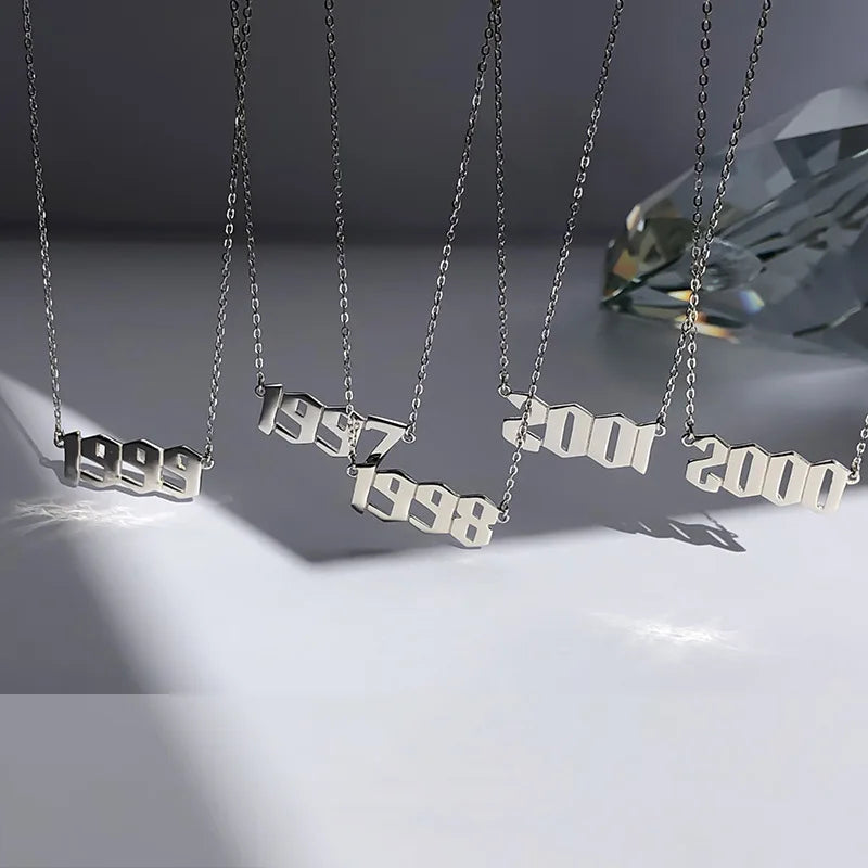Stainless Steel 1980-2021 Birth Year Necklaces for Women Men Choker Date Number Pendant Necklace Jewelry Commemorat Gift - Live Store 4U
