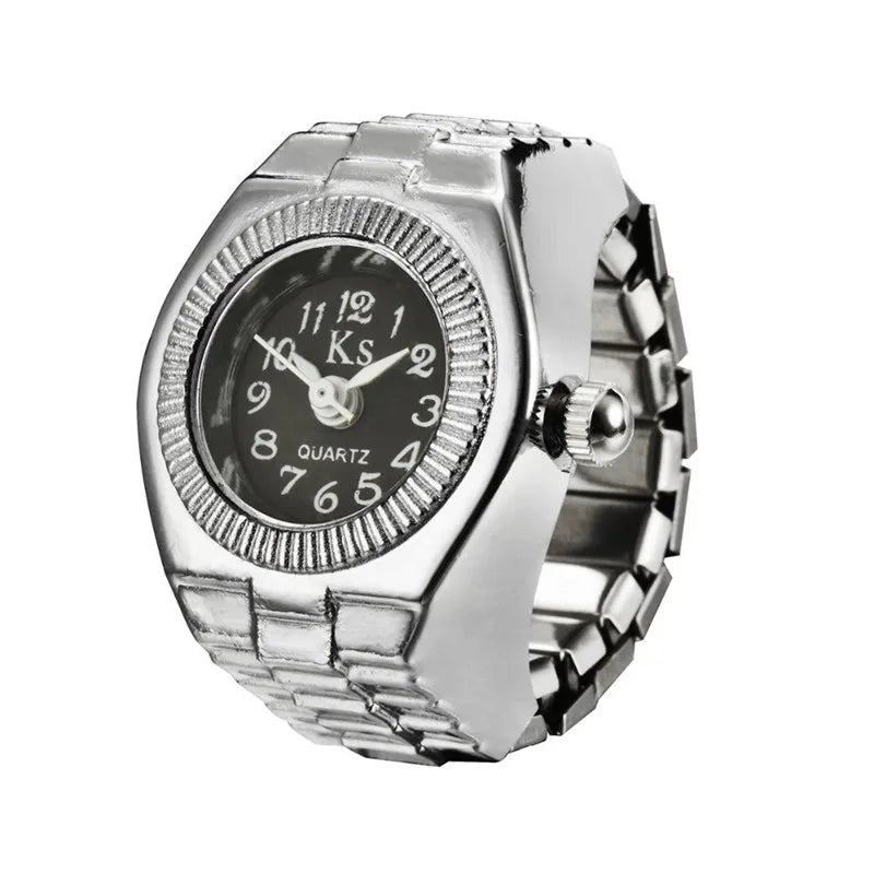 Vintage Punk Finger Watch Mini Elastic Strap Alloy Watches Couple Rings Jewelry Clock Retro Roman Quartz Watch Rings Women Men - Live Store 4U