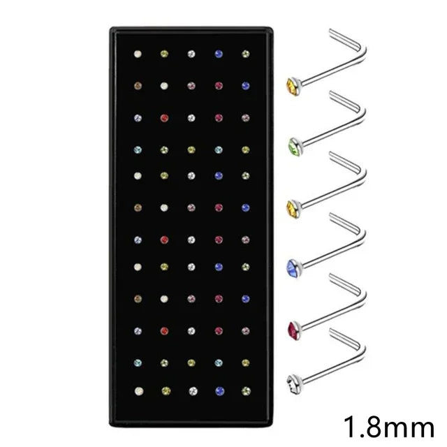 Fashion Crystal Stainless Steel Nose Stud Piercing for Women Hypoallergenic 1.8mm Nose Ring Straight/L/Screw Shaped Body Jewerly