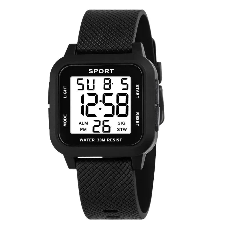 YIKAZE Black Sports Watch Men's Digital Watch Alarm Chrono Clock 3Bar Waterproof Military Men Watches LED Electronic Wristwatch