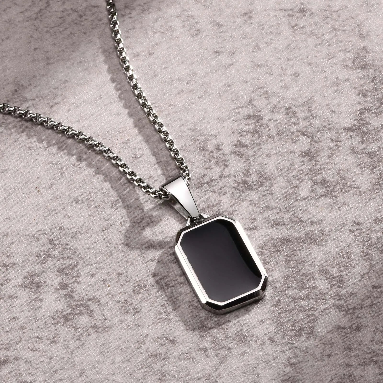 Vnox Small Dogtags Pendant Necklaces for Men Boys,Black Silver Color Stainless Steel Military Dog Tag with Box Chain Gift to Him