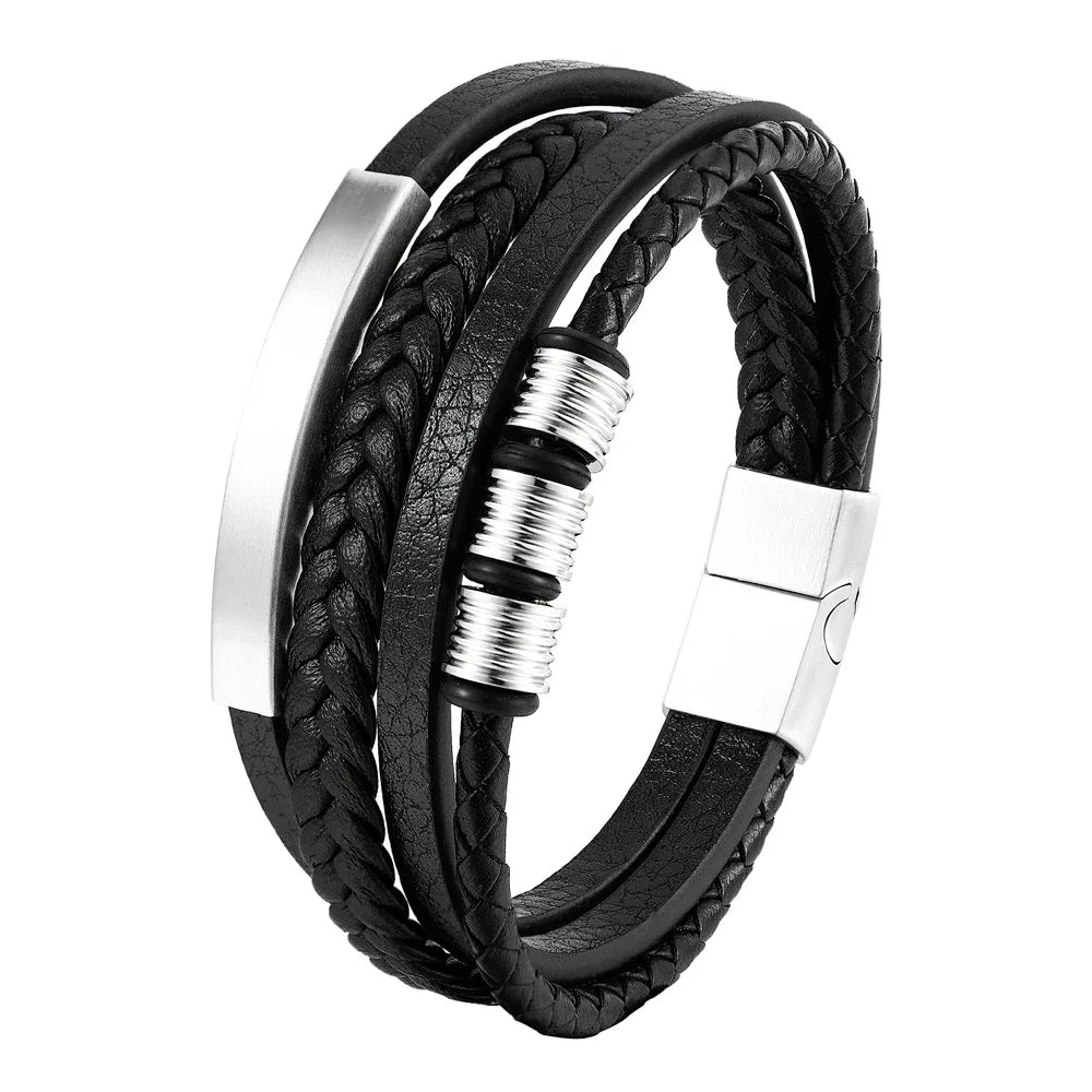 Charm Braid Rope Bracelet For Men Stainless Steel Magnetic Buckle Genuine Leather Bracelets & Bangles Male Female Jewelry - Live Store 4U