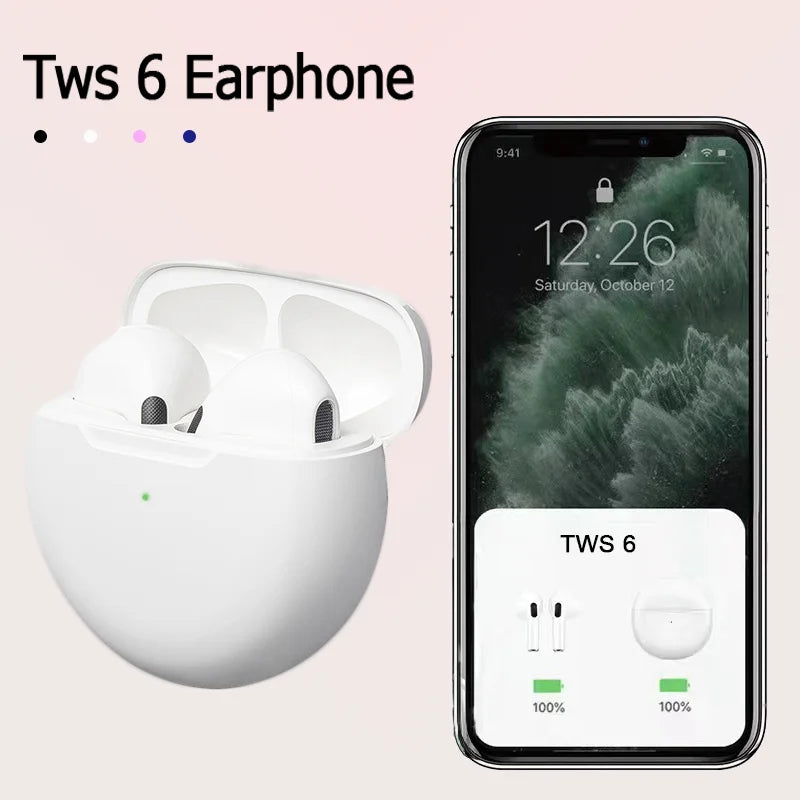Original Earbuds Tws 6 Wireless Bluetooth Headset 5.3 Headphone Mini Earphone with Mic Charging Box for Xiaomi iPhone Samsung