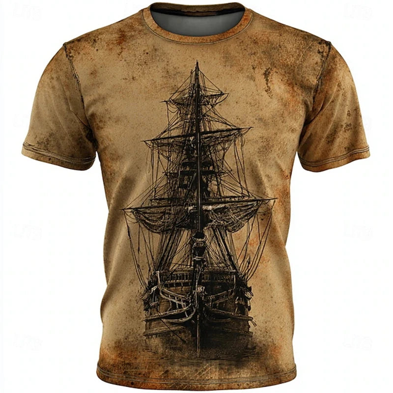 Vintage Men's T-Shirt 3d Printing Knights Templar Short-Sleeved T-Shirt Religious Street Wear Casual Sailing Men's Summer Tees