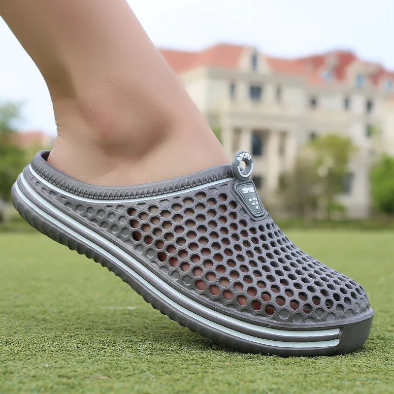 Summer Couple Breathable Half Slippers Men Outdoor Baotou Hole Sandals Beach Flip-flops Men's Casual Flip-flops Platform Sandals