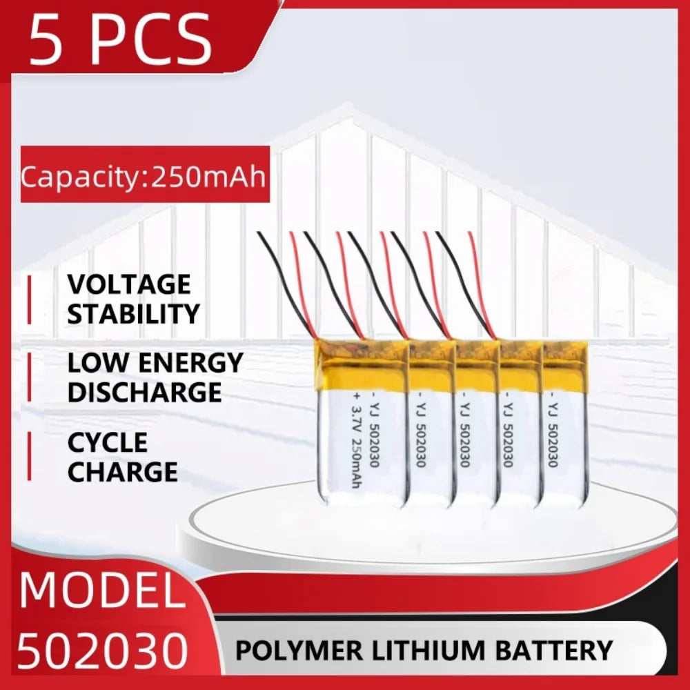 3.7V 250mAh Polymer Lithium LiPo Rechargeable Battery 502030 For Bluetooth headset, beauty instrument, selfie stick, spray, etc