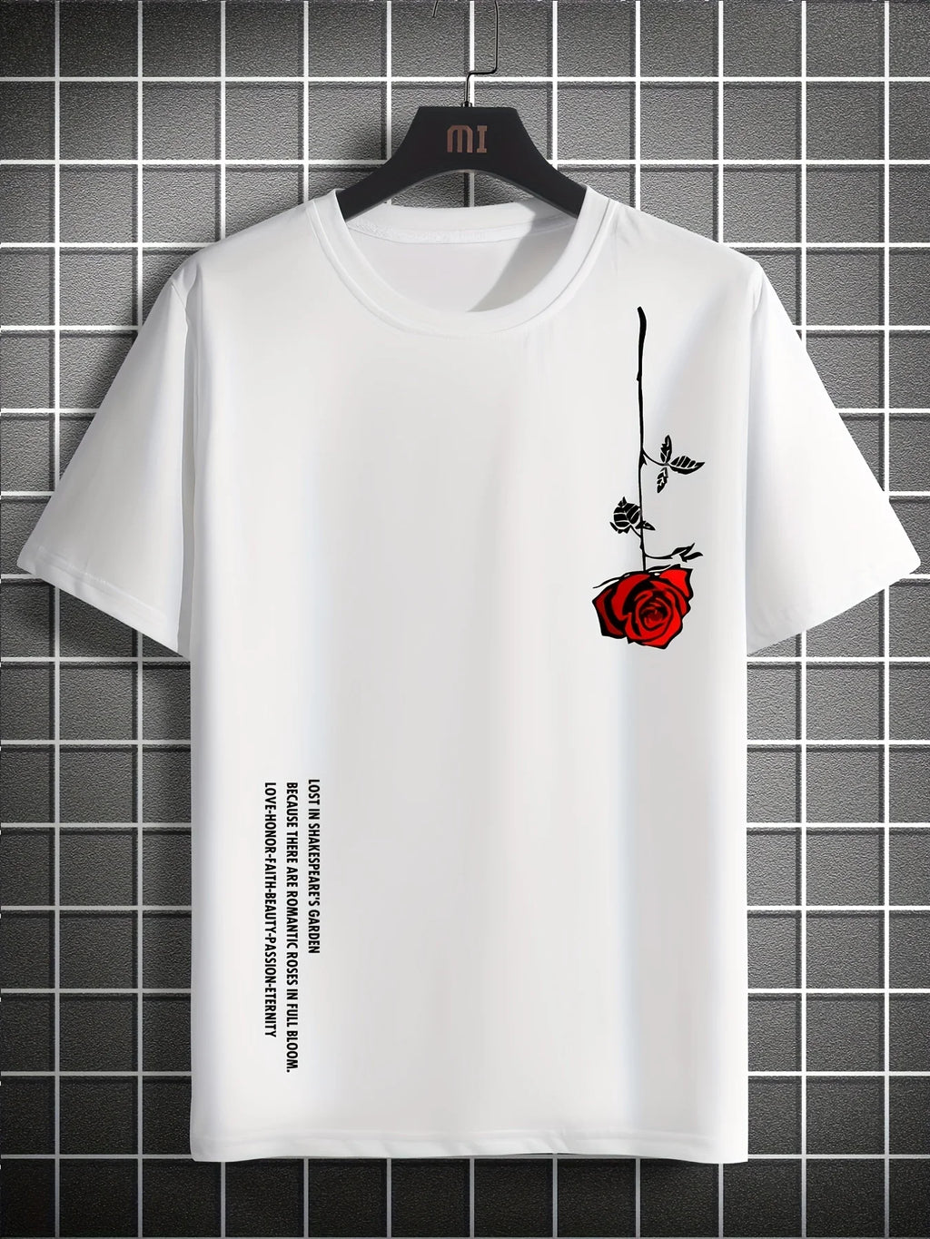 Men's Summer Loose Size 100% Cotton Rose Print Casual Slim Fit Round Neck Short Sleeve T-shirt Top - Live Store 4U
