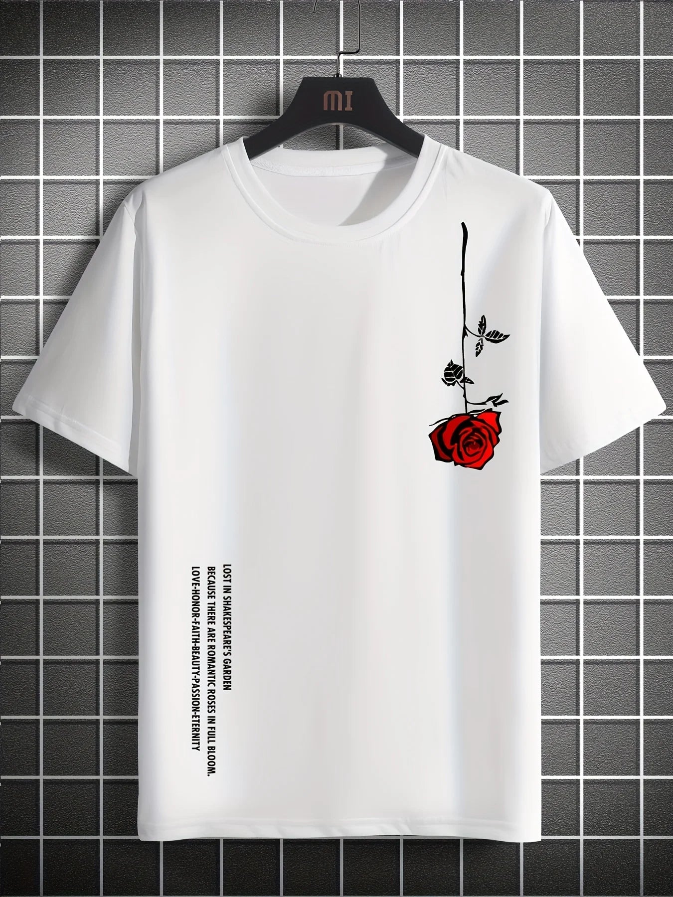 Men's Summer Loose Size 100% Cotton Rose Print Casual Slim Fit Round Neck Short Sleeve T-shirt Top - Live Store 4U