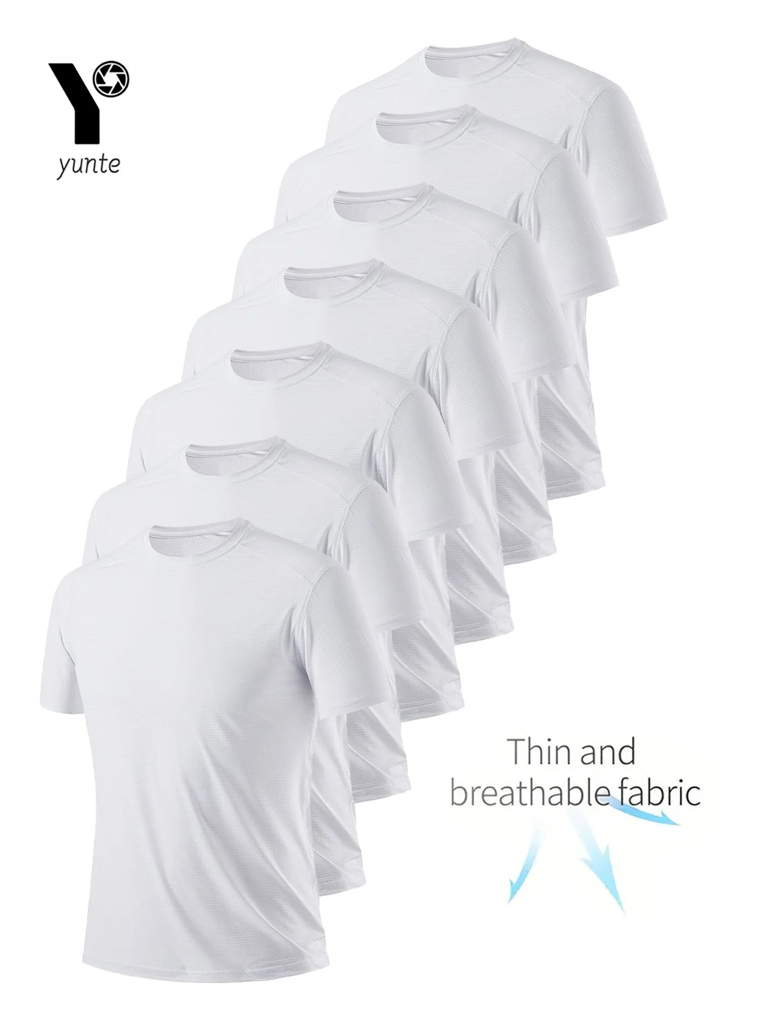 Round Neck T-Shirt 7-Piece White Ultra-Light Men's Quick-Drying Breathable Sweat-Absorbent Shirt Suitable for Fitness Gym and Ru - Live Store 4U