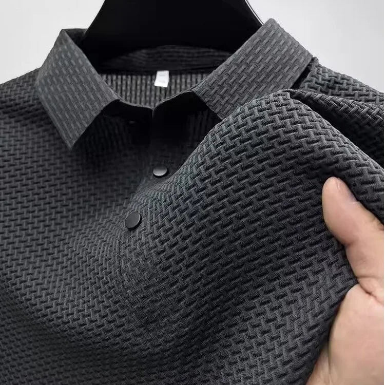Summer New Men's Lop-up Hollow Short-sleeved Polo Tee Shirt Ice Silk Breathable Business Fashion T-Shirt Male Brand Clothes - Live Store 4U