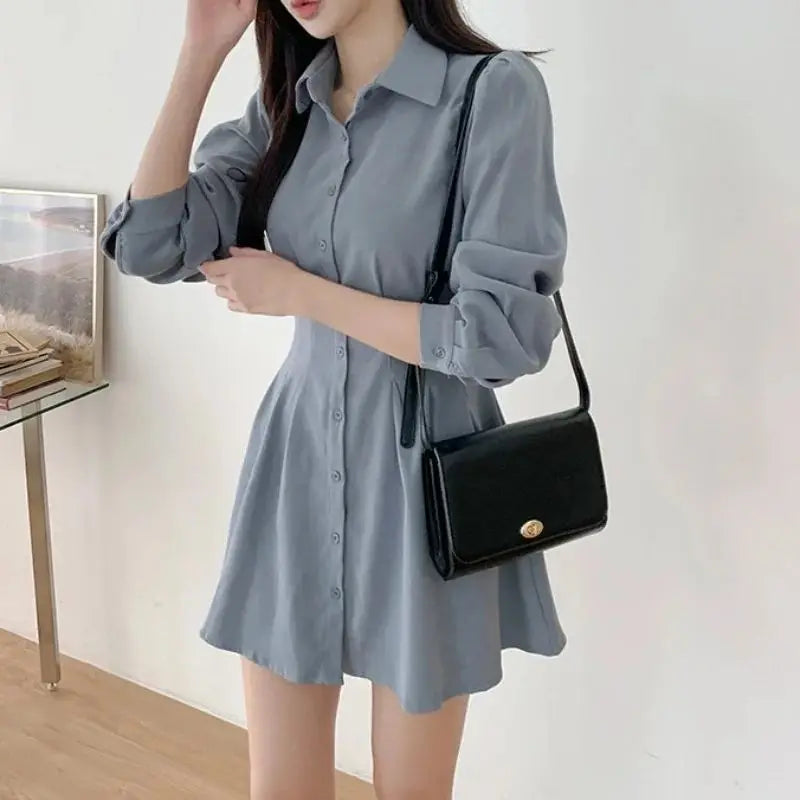 Shirt Woman Long Sleeve Dress Vintage One Pieces Clothes Aesthetic Sensual Sexy Korean Fashion Beach Hot Pink Dresses for Women