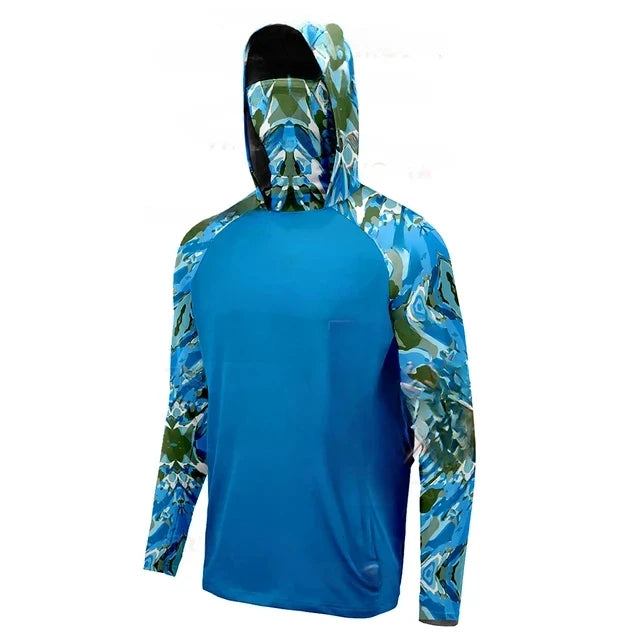 Fishing Shirt Hooded Men Fishing Clothes Outdoor Summer Mask Hoodie Sun Uv Protection Performance Jersey - Live Store 4U