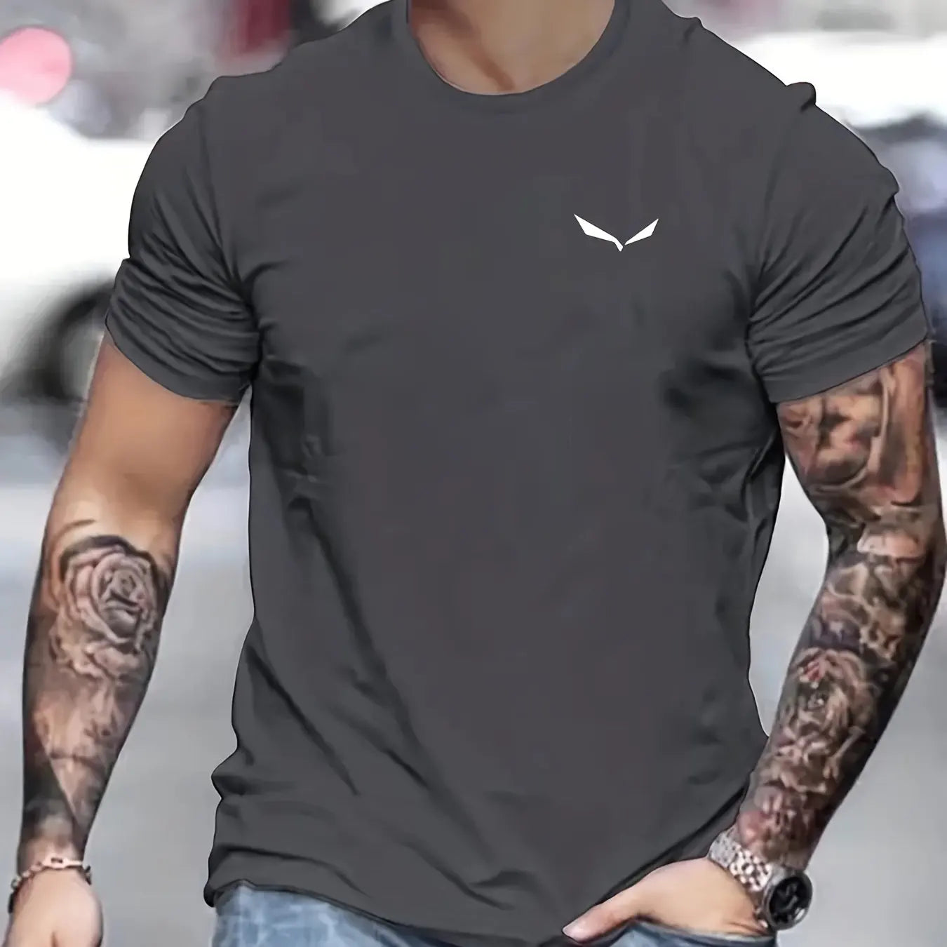 Men's Summer Loose Size 100% Cotton Bird Print Slim Fit Casual Round Neck Short Sleeve T-shirt Top - Live Store 4U