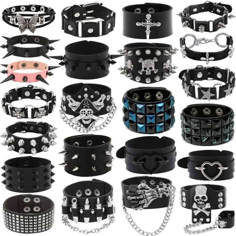 Hip Hop Rock PU Leather Bracelet Men and Women Punk Spikes Rivets Skull Heart Cross Creative Party Bracelet Jewelry Accessories - Live Store 4U