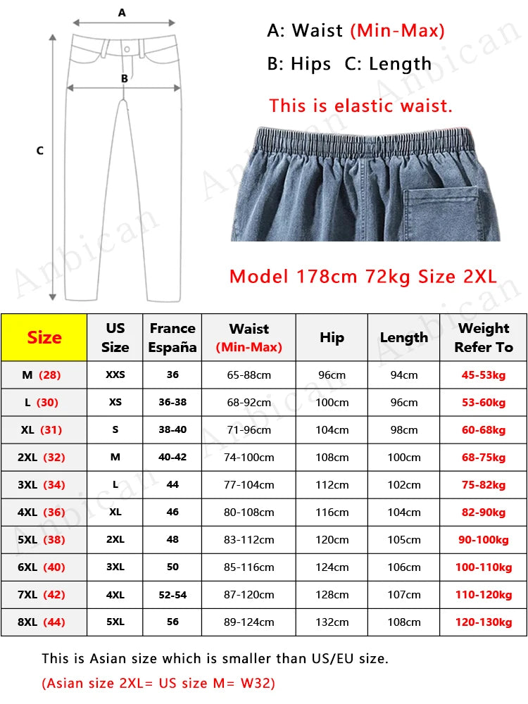 Big Size Men's Jogger Jeans 6XL 7XL 8XL Streetwear Black Blue Casual Denim Cargo Pants Stretch Cotton Taper Jeans Baggy Trousers - Live Store 4U
