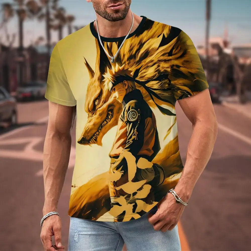 MINISO Naruto Men's T Shirt Japanese Anime 3D Prints Casual Short Sleeve Tees Street Oversized Clothing Fashion Cartoon T-Shirts - Live Store 4U