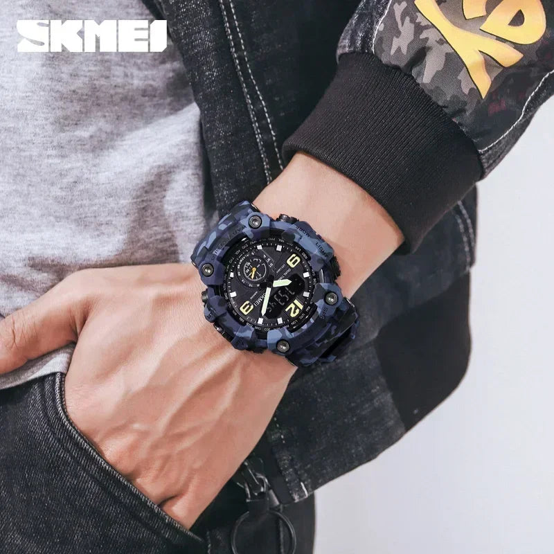 SKMEI 1637 Dual Movement 3 Time Sport Wristwatch Mens Waterproof Electronic Watches montre homme Shockproof Digital Men Watch