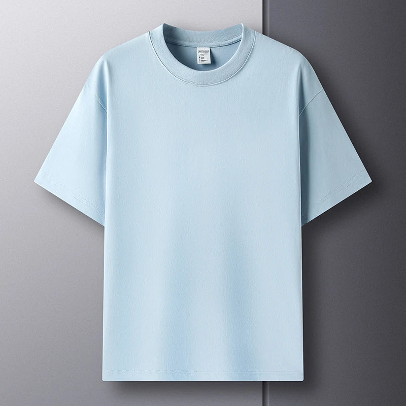 100% pure cotton summer high-end brand men's short sleeve round neck fashionable style half sleeved top breathable T-shirt - Live Store 4U