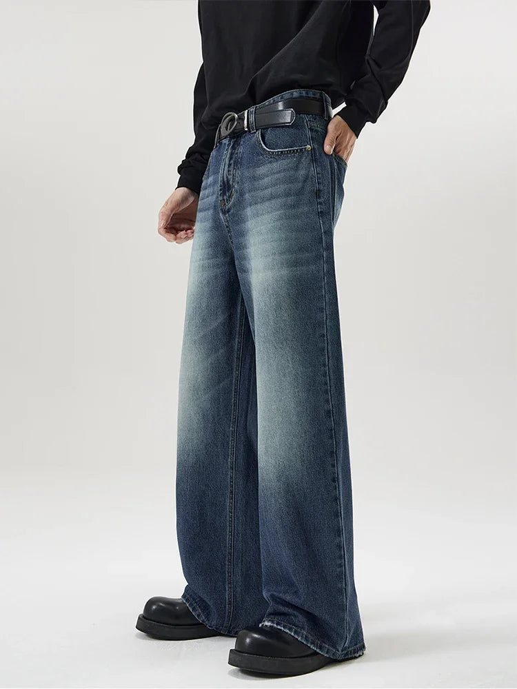 4 Colors Autumn Vintage Distressed Men's Baggy Straight Jeans Fashion Korean High Street Denim Pants Streetwear Male Trousers - Live Store 4U