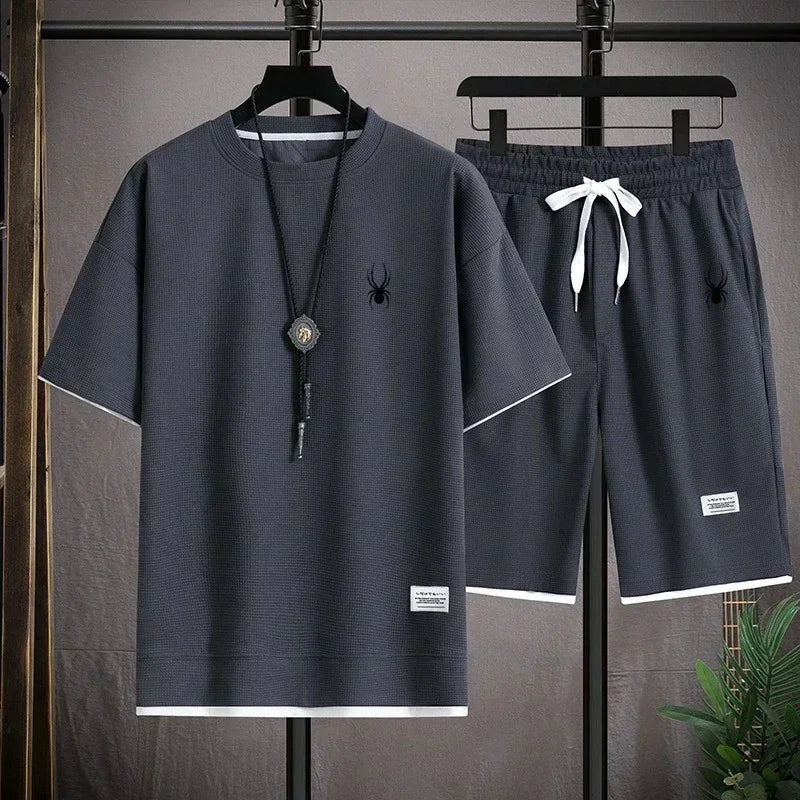 Men's short sleeved T-shirt and sports shorts set casual sportswear Korean fashion summer - Live Store 4U