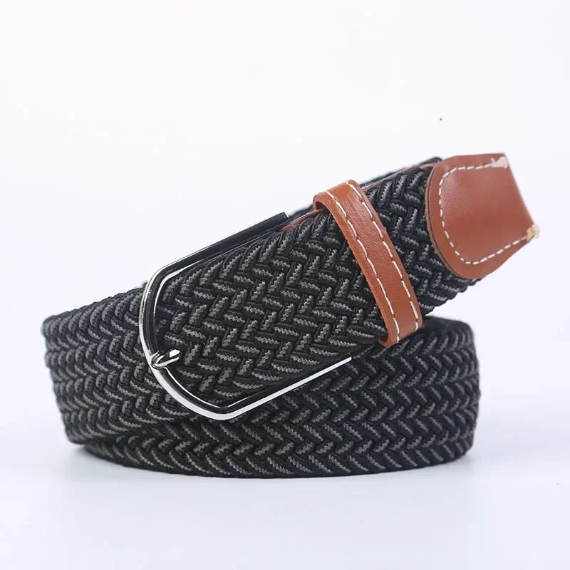 107/120/130cm UNISEX Casual Knitted Pin Buckle Women Belt Woven Canvas Elastic Expandable Braided Stretch Jeans Belts for Men - Live Store 4U