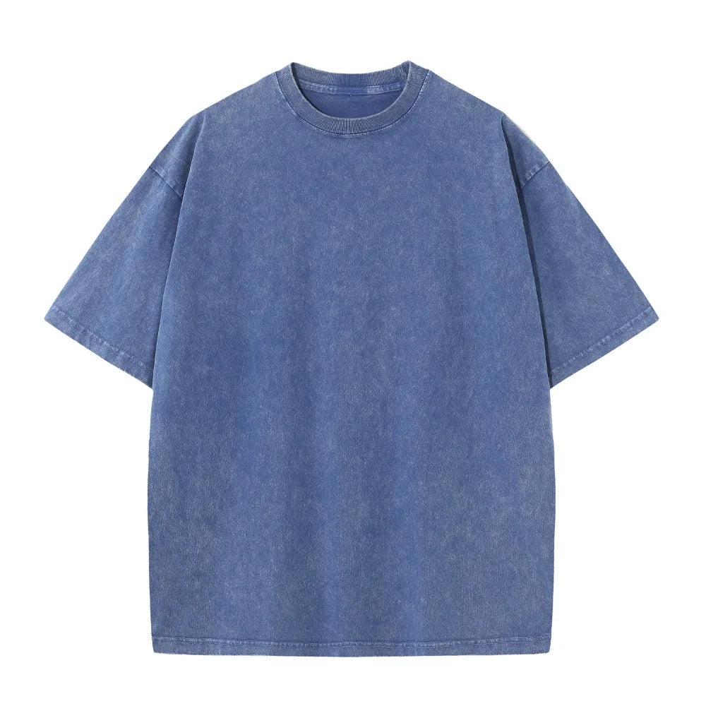 230G Cotton American Large Size T Shirts Men Summer Vintage Clothes Washed Tees Casual Short Sleeve Basic Male Tops - Live Store 4U
