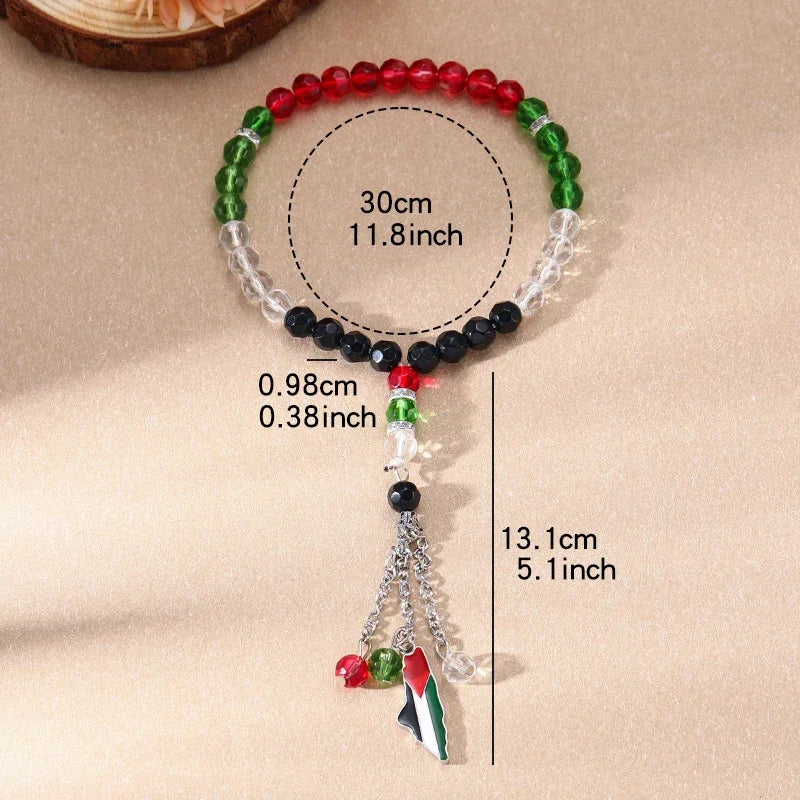 Palestinian Flag Beads Bracelet Palestine Arabic FlagTesbih Prayer Beads Rosary Tasbih Muslim Car-Home-Office Hanging Gifts