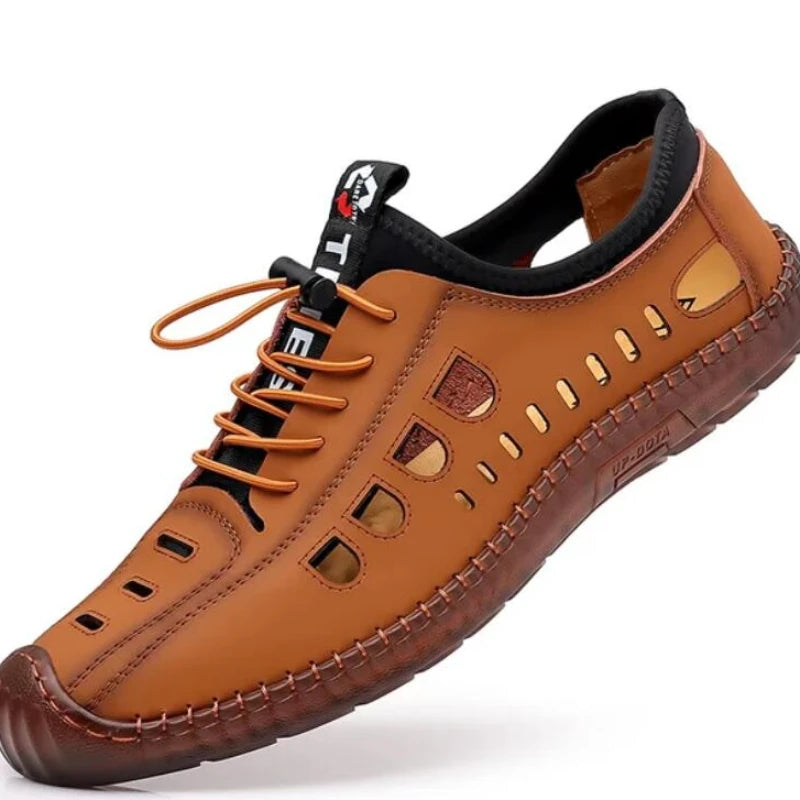 Men's Soft Leather 2024 Summer Men Leather Sandals Breathable Non-slip Cow Tendon Sole Casual Leather Shoes Outdoor Beach Shoes
