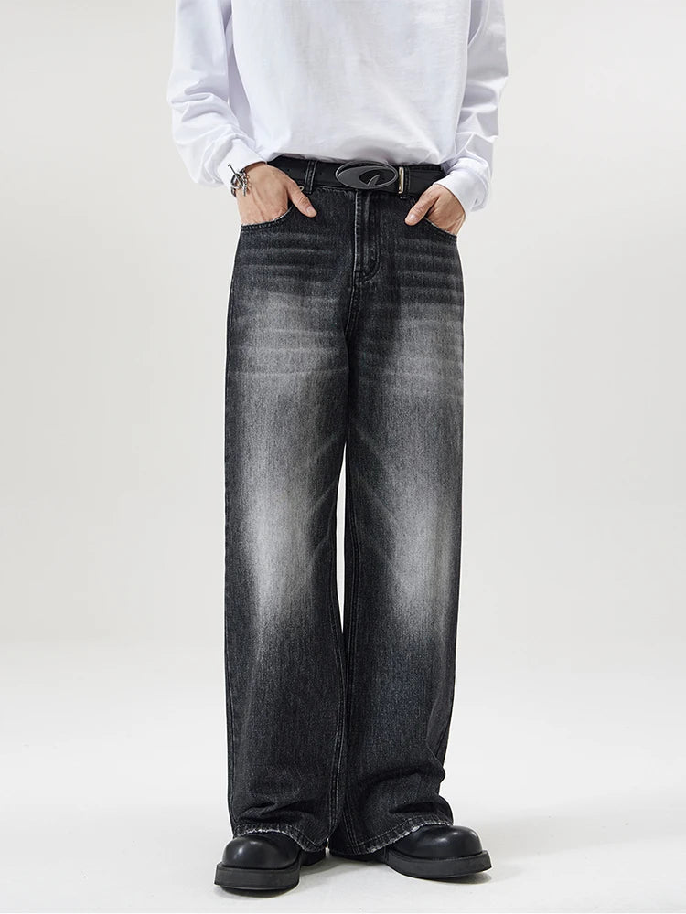 4 Colors Autumn Vintage Distressed Men's Baggy Straight Jeans Fashion Korean High Street Denim Pants Streetwear Male Trousers - Live Store 4U
