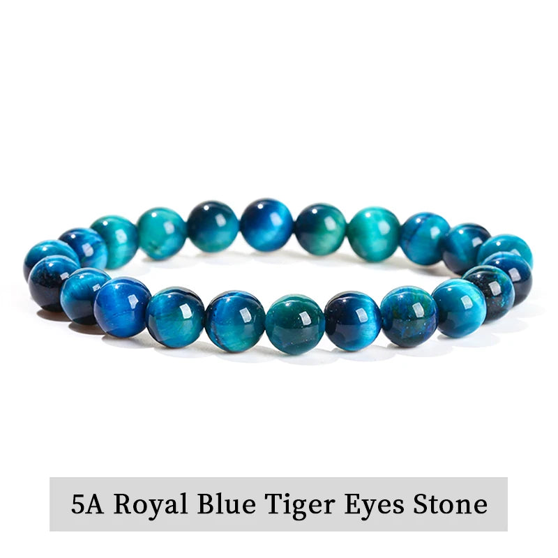 JD Natural Stone Beads Bracelet Amethyst Tiger Eye Crystal Quartz Agate Gem Beads Bangles Women Men Reiki Healling Jewelry Gift - Live Store 4U