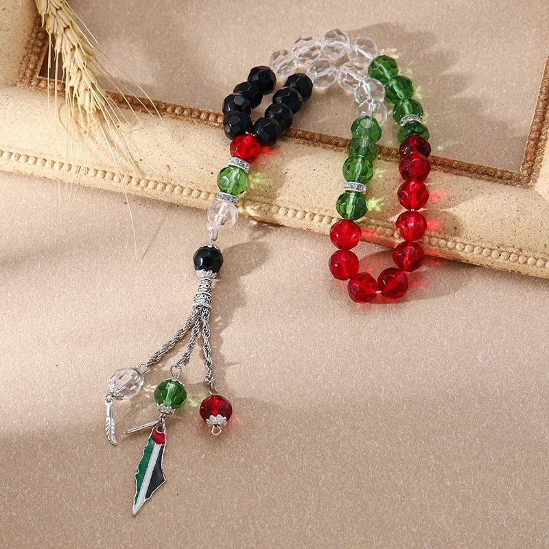 Palestinian Flag Beads Bracelet Palestine Arabic FlagTesbih Prayer Beads Rosary Tasbih Muslim Car-Home-Office Hanging Gifts