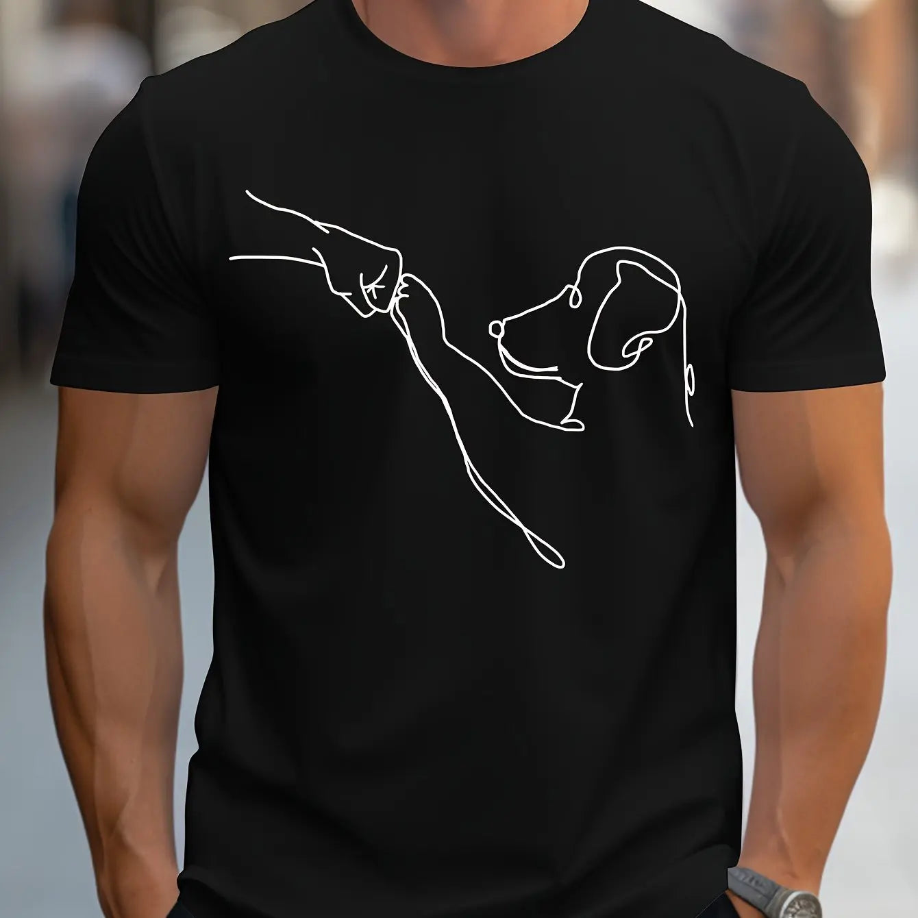 Men's 100% cotton casual sports loose fit Funny Dog First print round neck short sleeved T-shirt top - Live Store 4U
