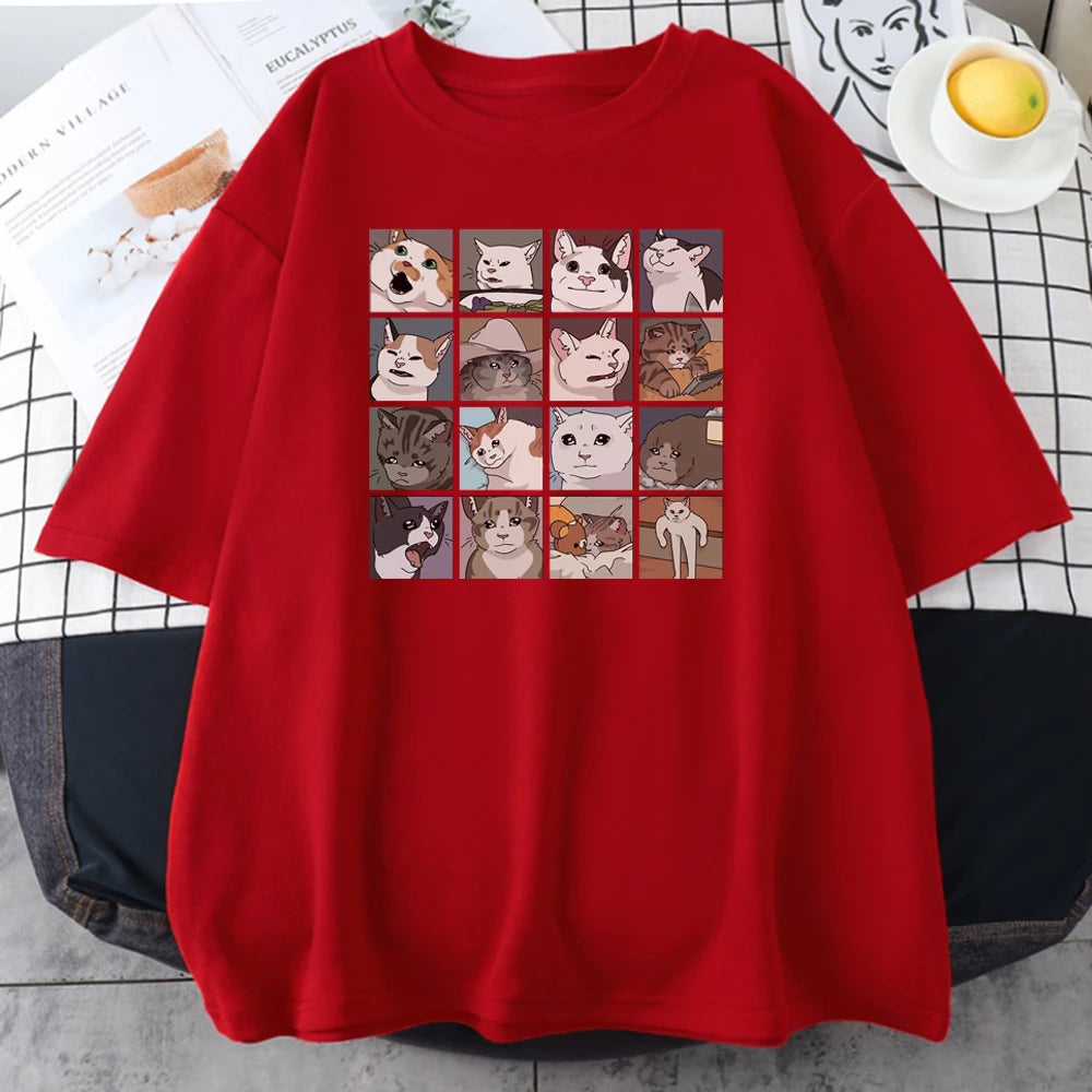 Meme Cats Puzzle Creativity Printed Men T-Shirts Beach Breathable Funny Clothing Oversize Casual Cotton Tops Mans Short Sleeve - Live Store 4U
