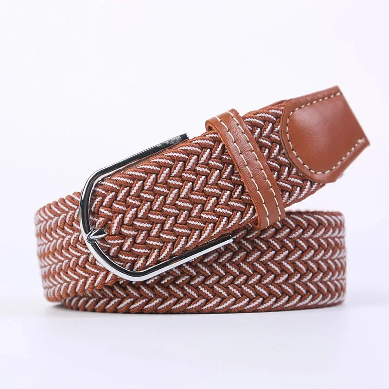 107/120/130cm UNISEX Casual Knitted Pin Buckle Women Belt Woven Canvas Elastic Expandable Braided Stretch Jeans Belts for Men - Live Store 4U