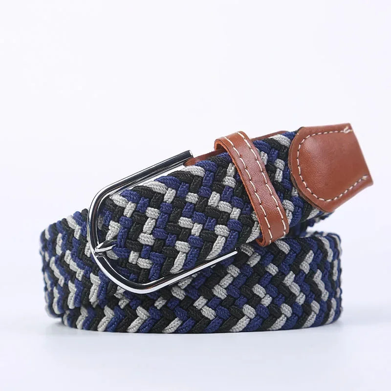 107/120/130cm UNISEX Casual Knitted Pin Buckle Women Belt Woven Canvas Elastic Expandable Braided Stretch Jeans Belts for Men - Live Store 4U