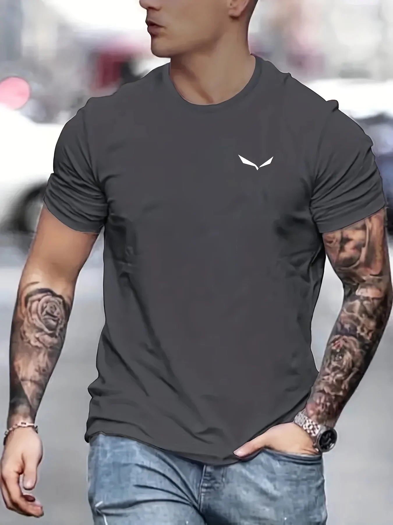 Men's Summer Loose Size 100% Cotton Bird Print Slim Fit Casual Round Neck Short Sleeve T-shirt Top - Live Store 4U