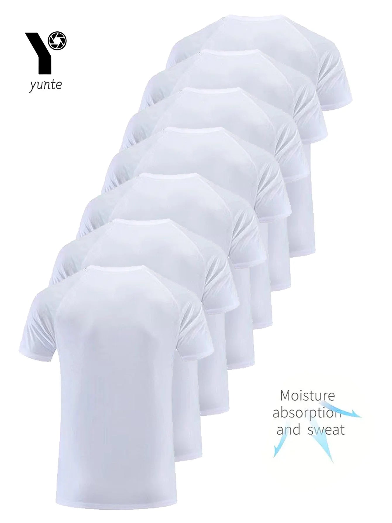 Round Neck T-Shirt 7-Piece White Ultra-Light Men's Quick-Drying Breathable Sweat-Absorbent Shirt Suitable for Fitness Gym and Ru - Live Store 4U