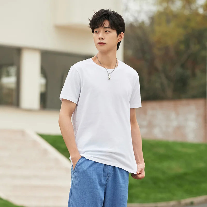 Semir Summer Cotton T Shirts Men 2024 Simple O Neck Stretch Solid New Tops Clothing Casual Tshirt Man Streetwear Cool Tee Shirts - Live Store 4U