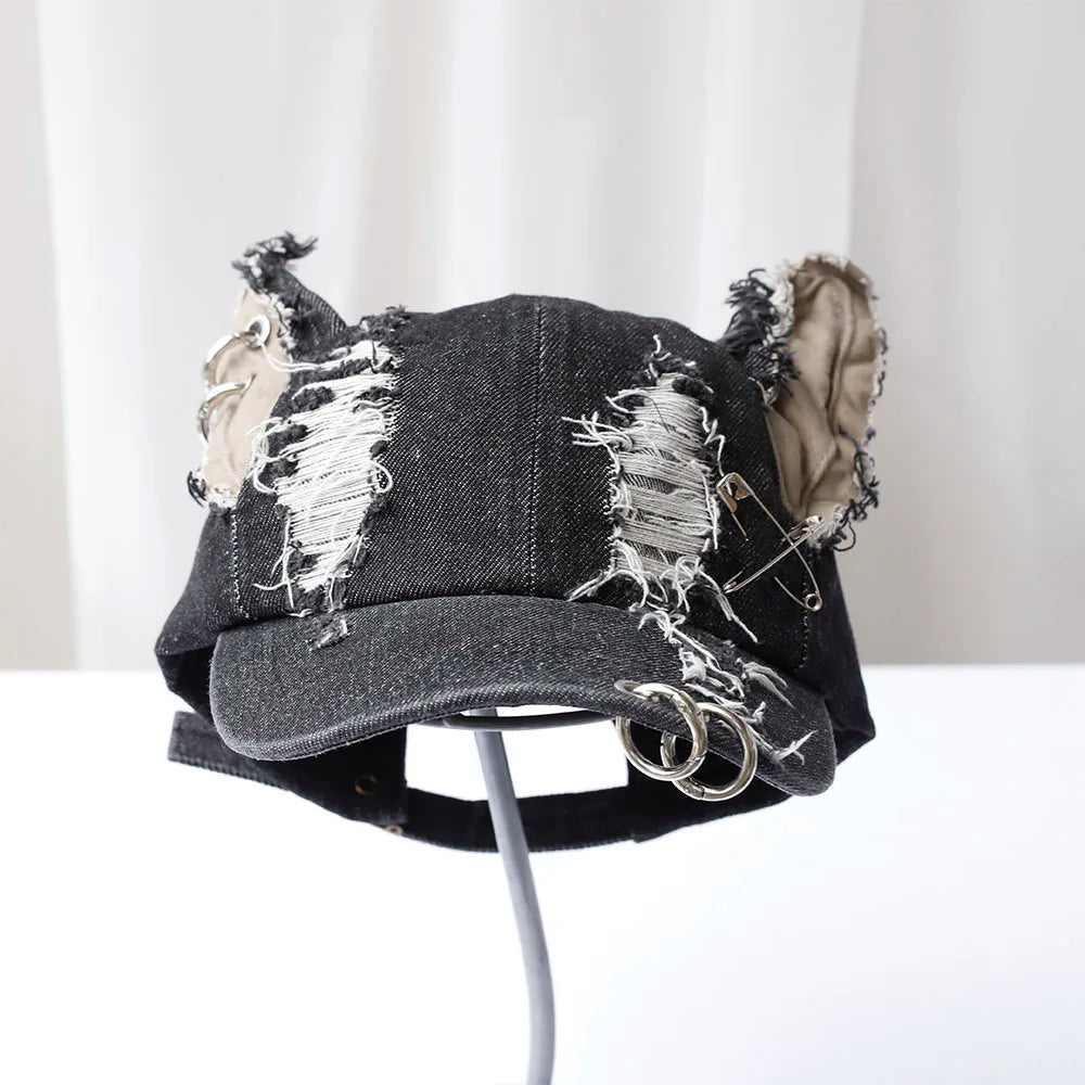 NEW y2k Hot Girl Graffiti Jeans Rabbit Ears Cowboy Baseball Hat Wash Graffiti Hip Hop Cap Women Men Party Team Baseball Cap
