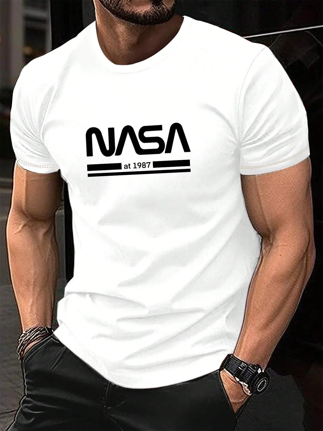 Men's summer 100% cotton fashionable casual loose fit plus size letter pattern printed sports round neck short sleeved T-shirt - Live Store 4U