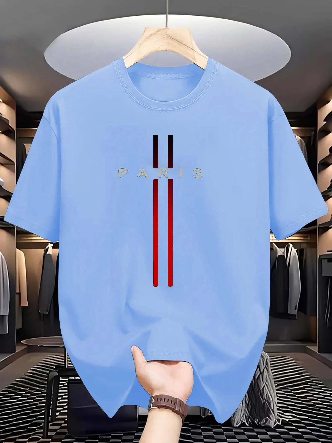 Men's 100% pure cotton summer casual loose fashion Paris letter printed comfortable round neck short sleeved T-shirt top - Live Store 4U