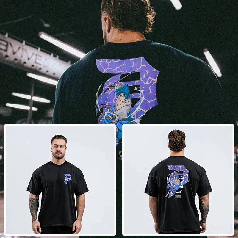 New Gym Fitness T-shirt Loose Oversized Cotton Men Short Sleeves Bodybuilding Sports Tees Summer Training Workout Jogging Tops - Live Store 4U
