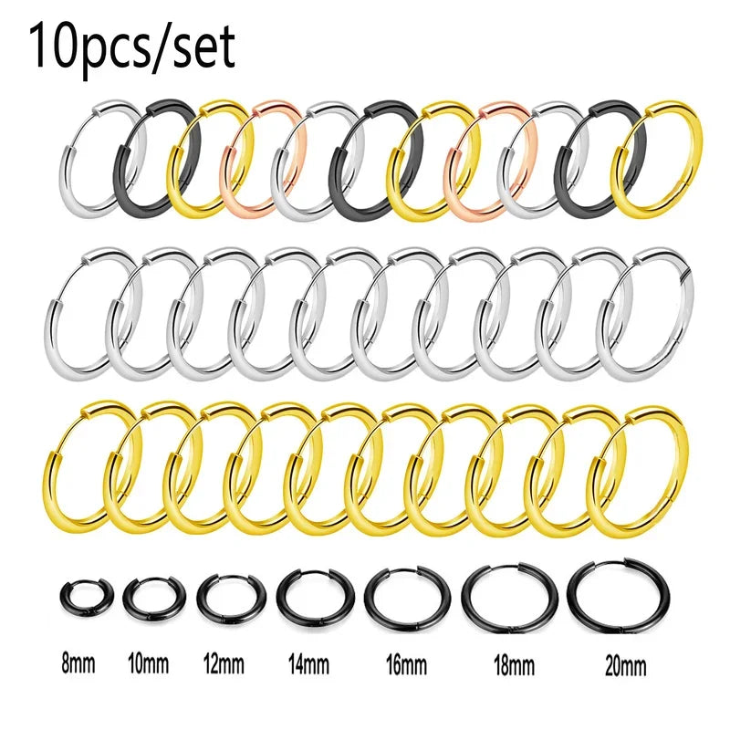 10/20Pcs Minimalist 316L Stainless Steel Small Hoop Earrings For Women Man Classic Round Earrings Fashion Ear Piercing Jewelry - Live Store 4U