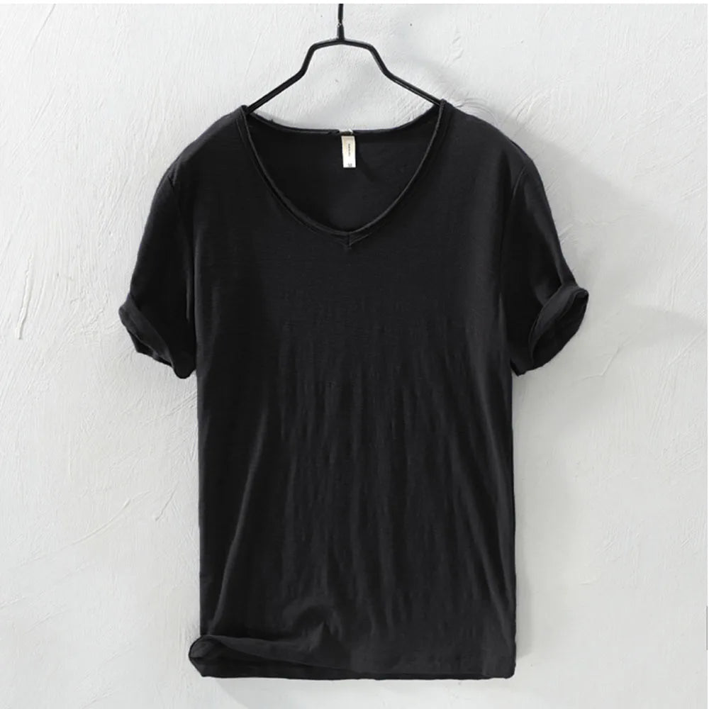 New Mens T Shirt Pure Color V Collar Short Sleeved Tops Tees Men T-Shirt 10colors slim Man T-Shirts Fitness For Male Clothes - Live Store 4U