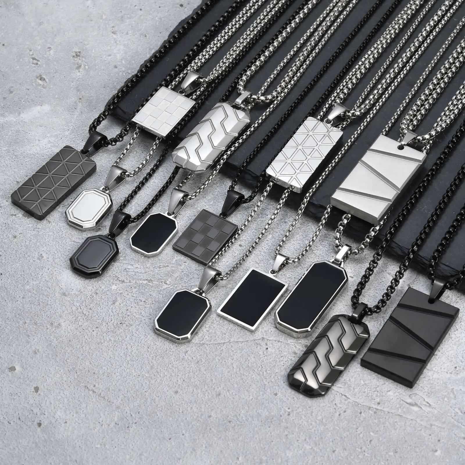Vnox Small Dogtags Pendant Necklaces for Men Boys,Black Silver Color Stainless Steel Military Dog Tag with Box Chain Gift to Him
