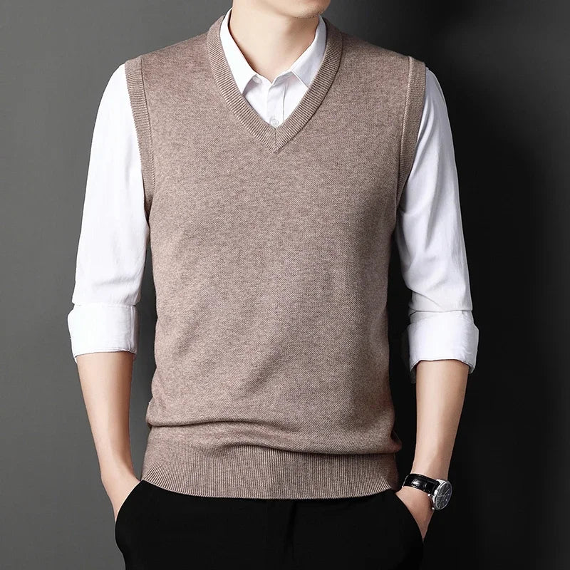 Men's Solid Color Sweater Vest Casual Fashion Warm Top for All Seasons Comfortable Breathable Layering Essential - Live Store 4U