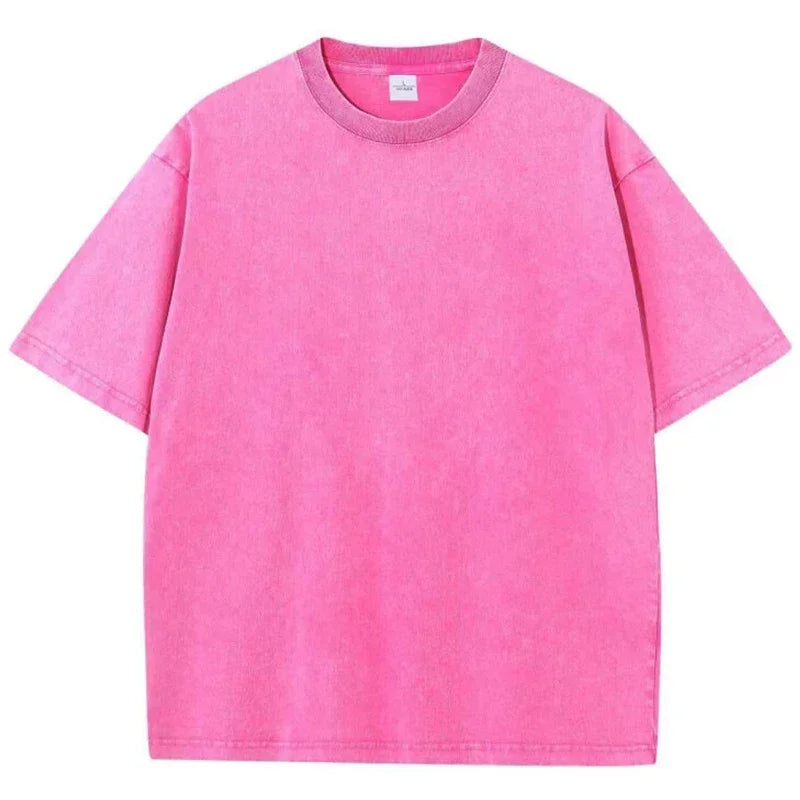 American Style Retro Heavyweight Solid Color Short Sleeved T-shirt Men Women Summer Street Trendy Washed Old Oversized Clothes - Live Store 4U