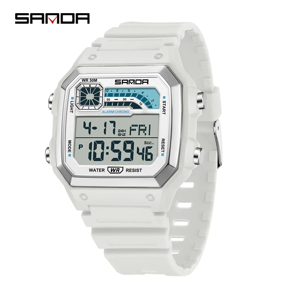 SANDA 6196 Electronic Watch Multi functional Night Glow Waterproof Sports Men's Lightweight Square Classic Student Watch